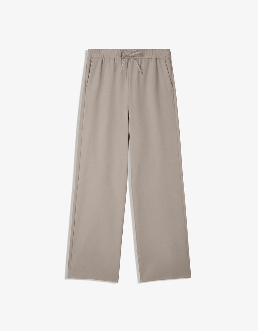 Straight-fit tailored jogging trousers-Sand