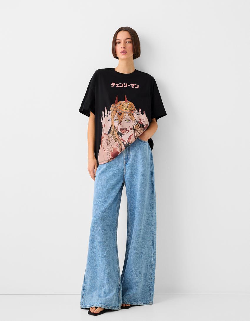 T-shirt manches courtes imprimé Chainsaw Man-Noir-3