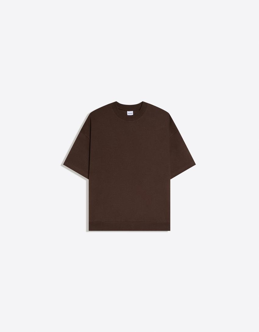 Maglietta a maniche corte in felpa a costine-Marrone