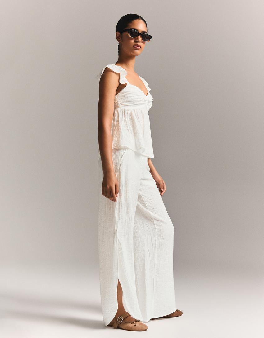 بنطلون فضفاض-أبيض مطفي