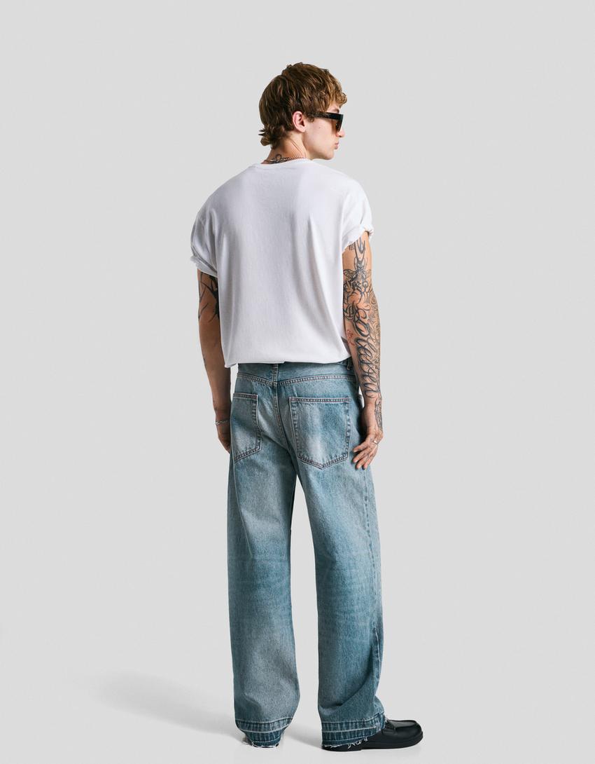 Baggy jeans with belt-Light blue-1