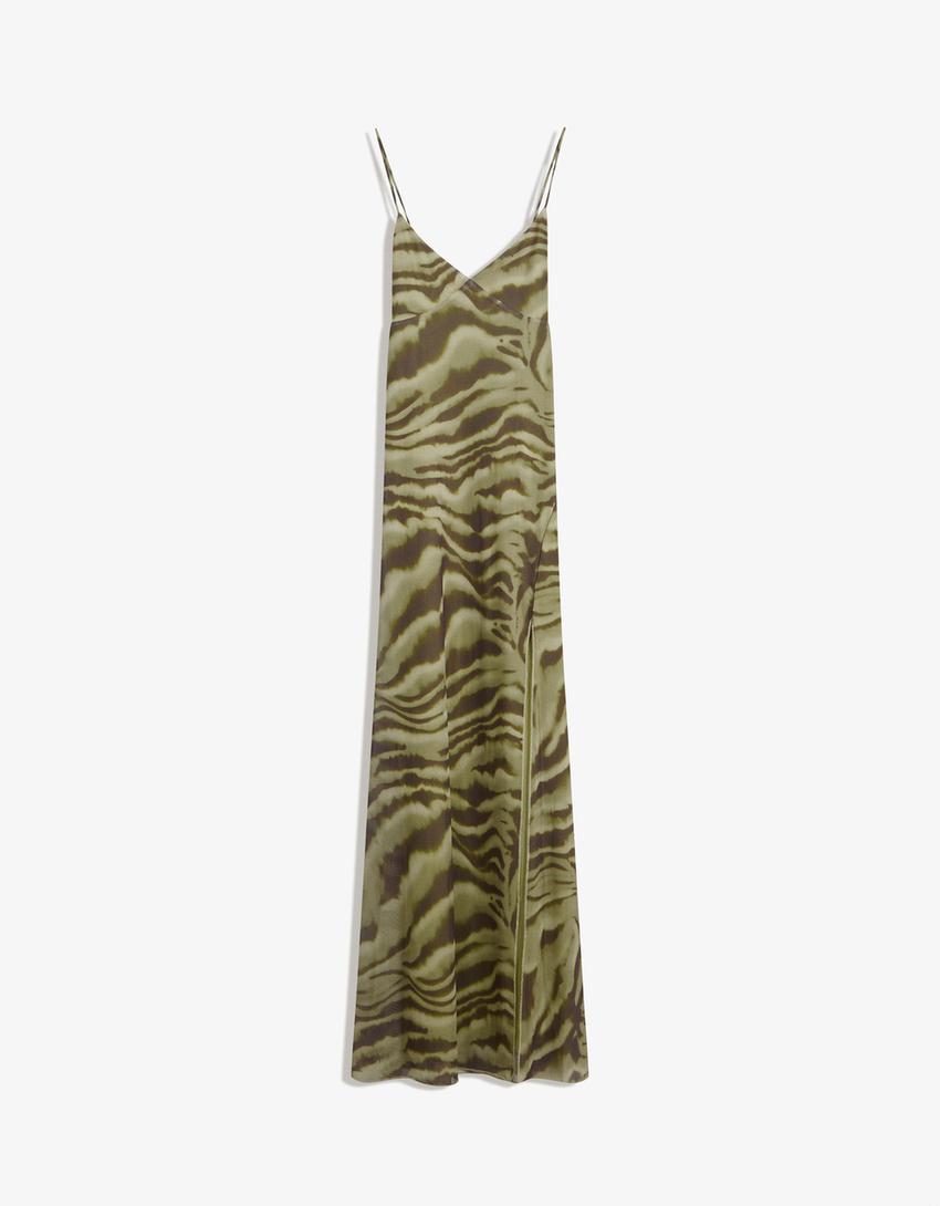 Träger-Midikleid mit Animalprint-Grün