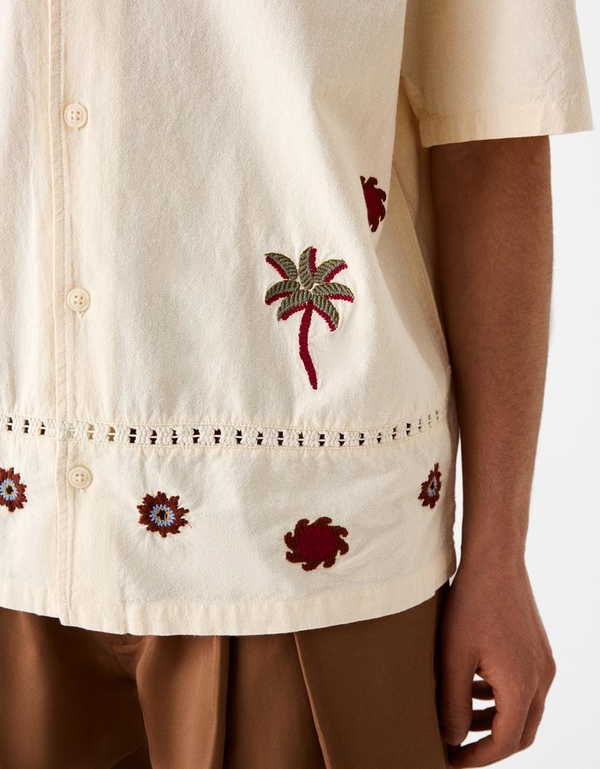 Chemise à manches courtes broderies-Sable-5