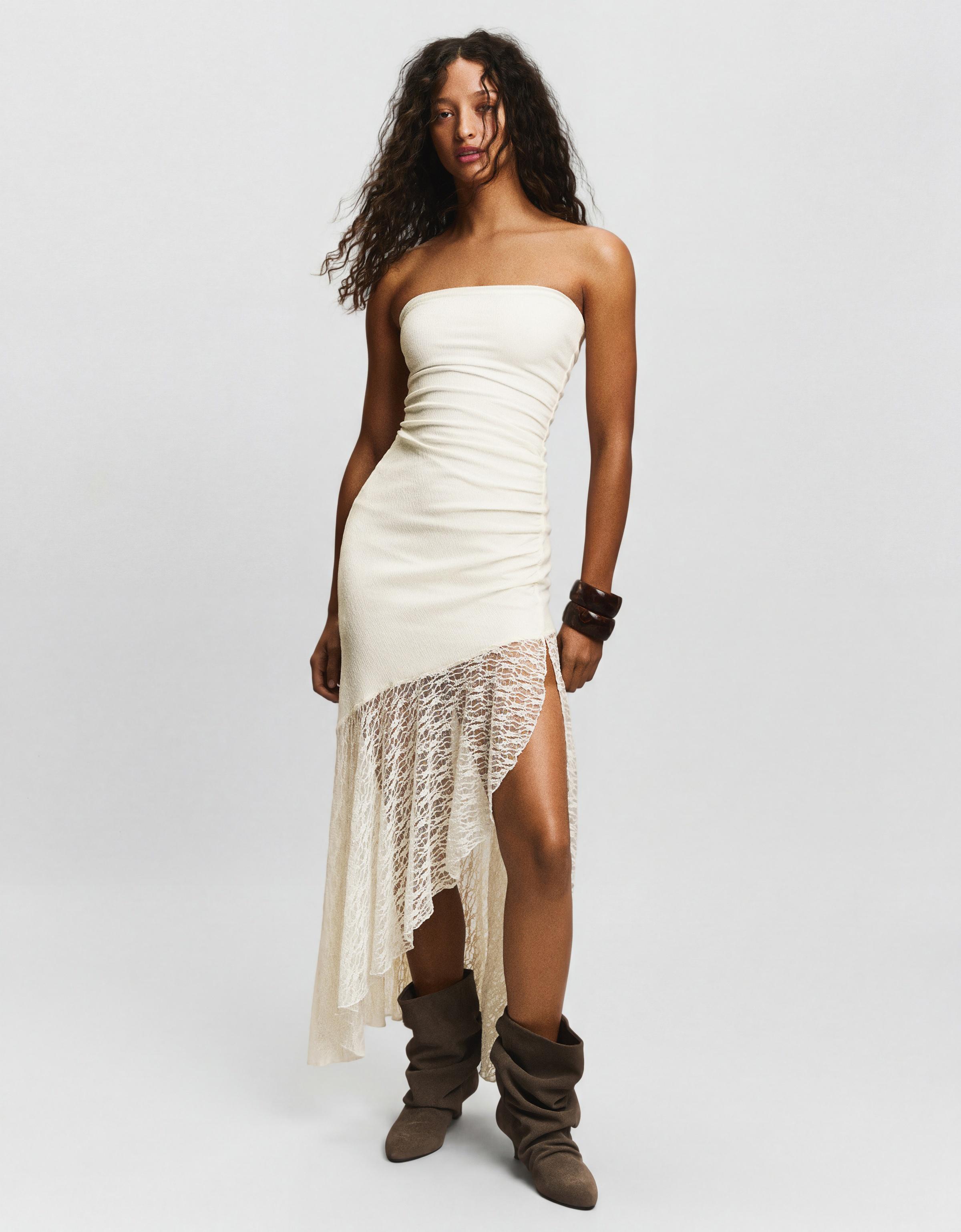 Dantel detaylı rustik midi elbise - Görsel 19