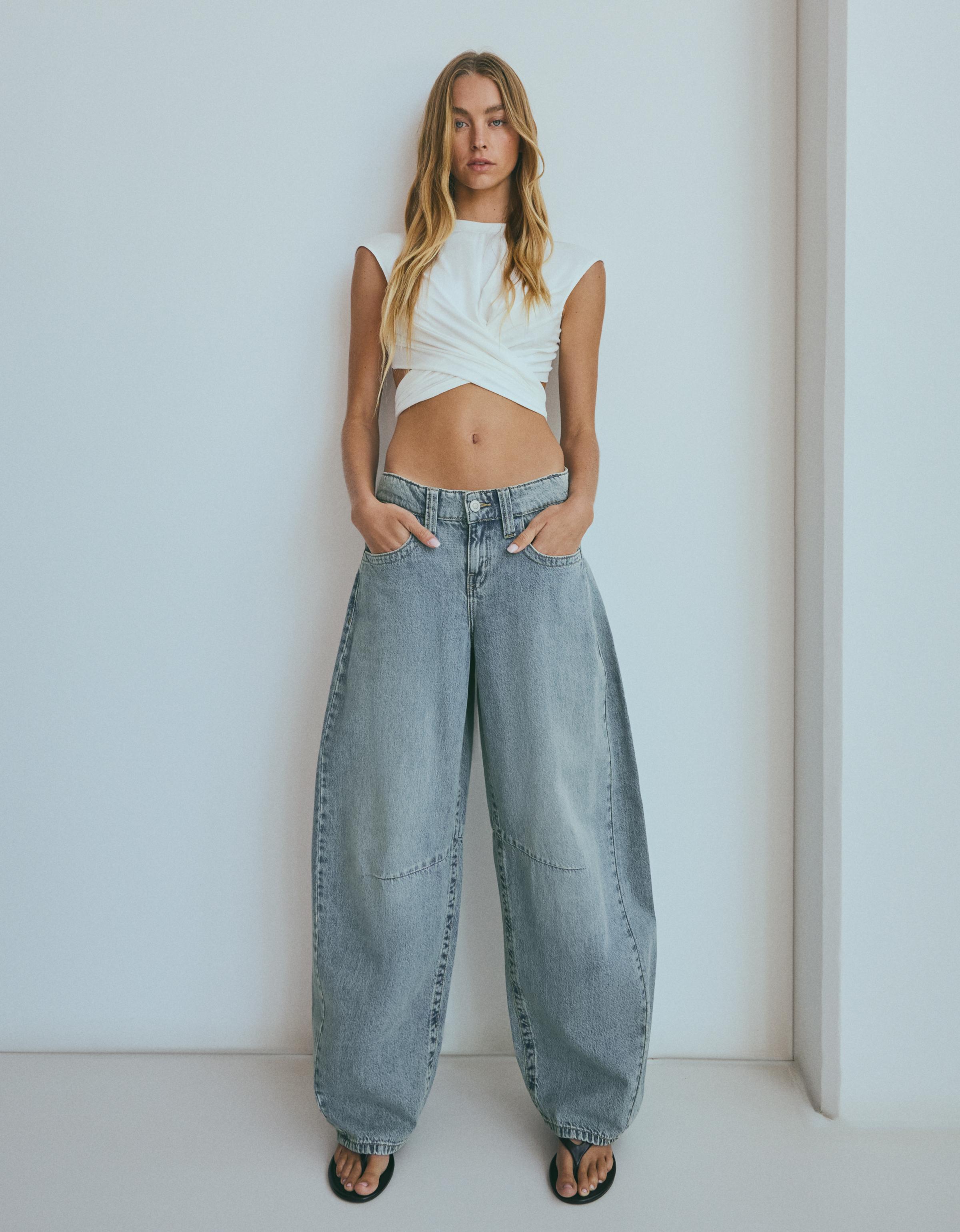 Jeans Amples Taille Basse 42 Bleu Lavé