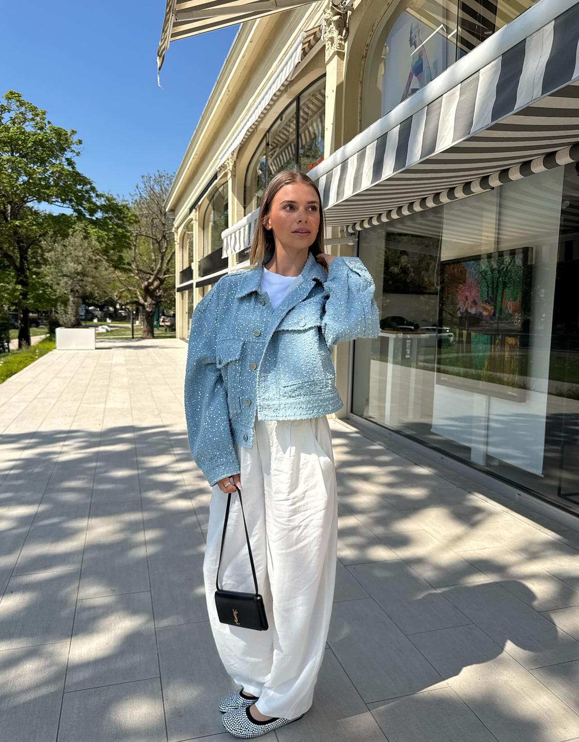 Sequinned jacquard denim jacket