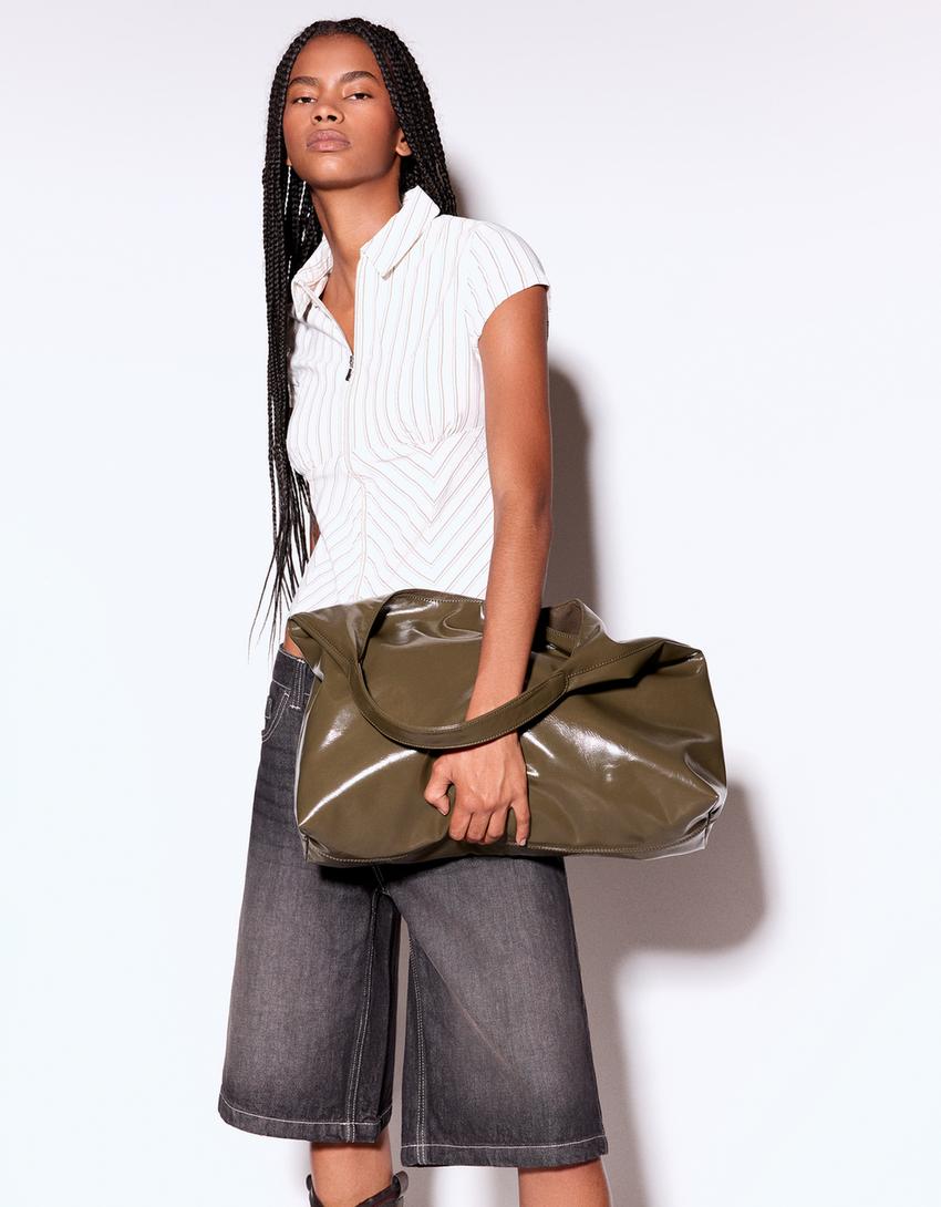 Bolso efecto charol-Kaki-0