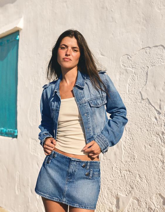 Crop denim ceket
