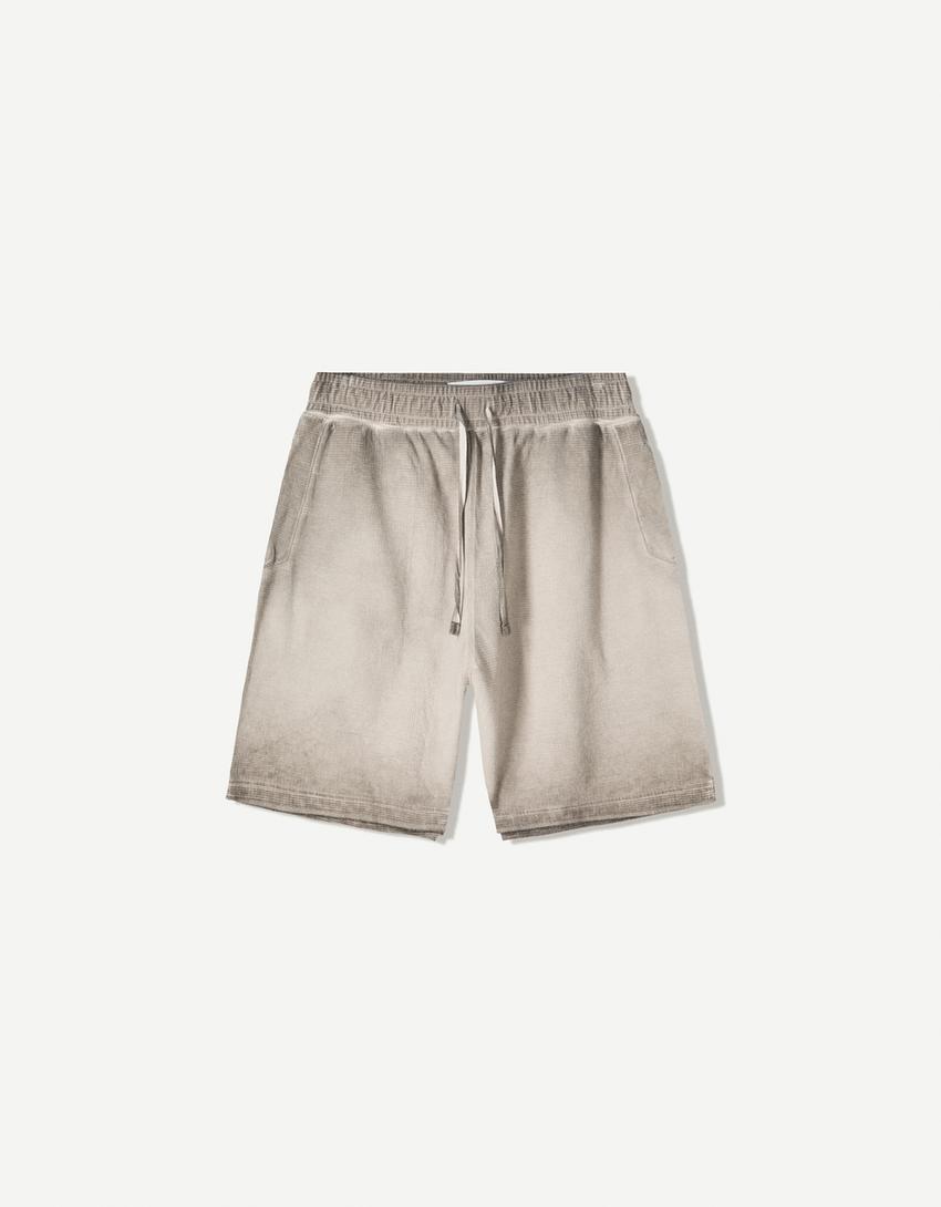 Faded-effect waffle-knit Bermuda shorts-Grey-3