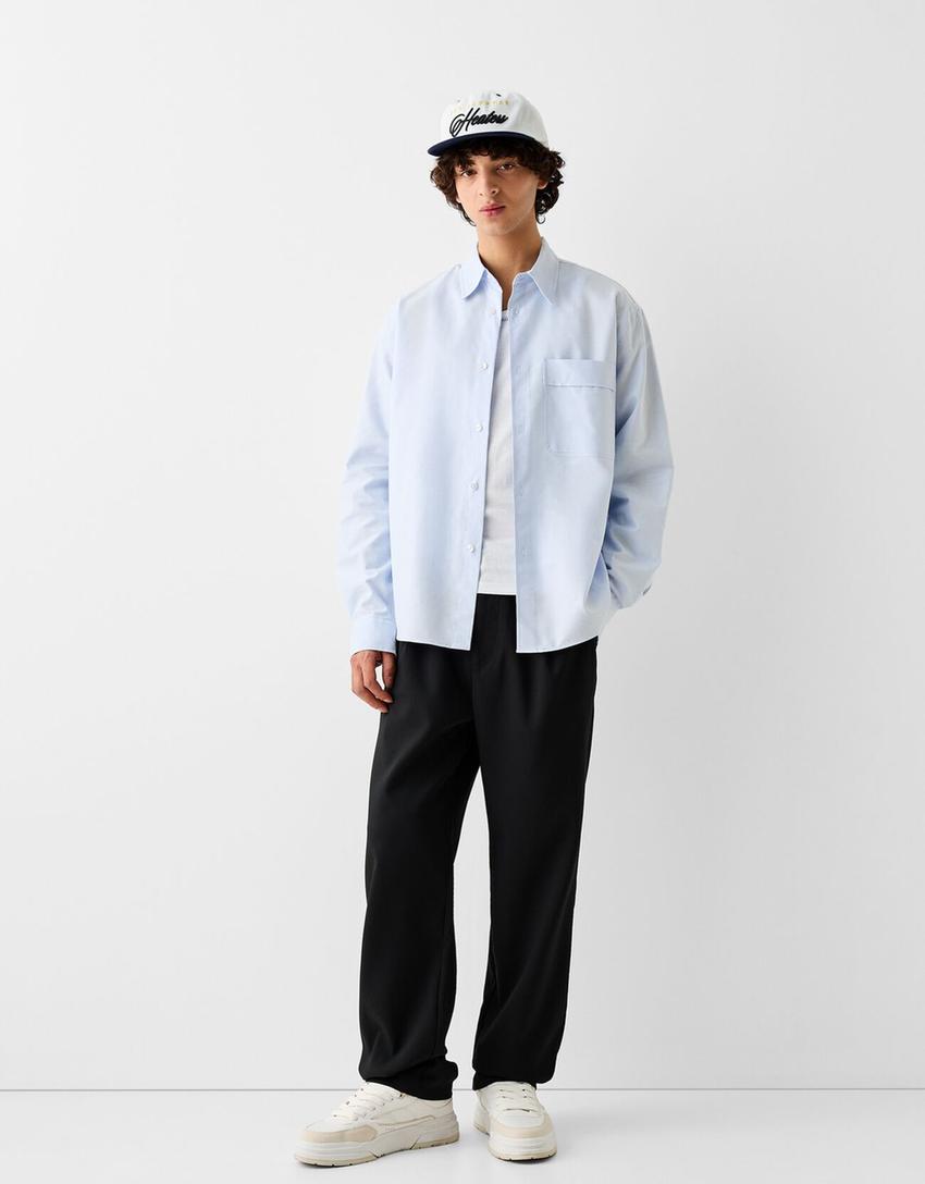 Boxy long sleeve Oxford shirt-Blue
