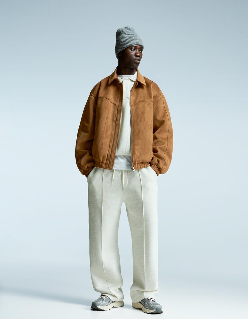 Faux suede jacket-Sand