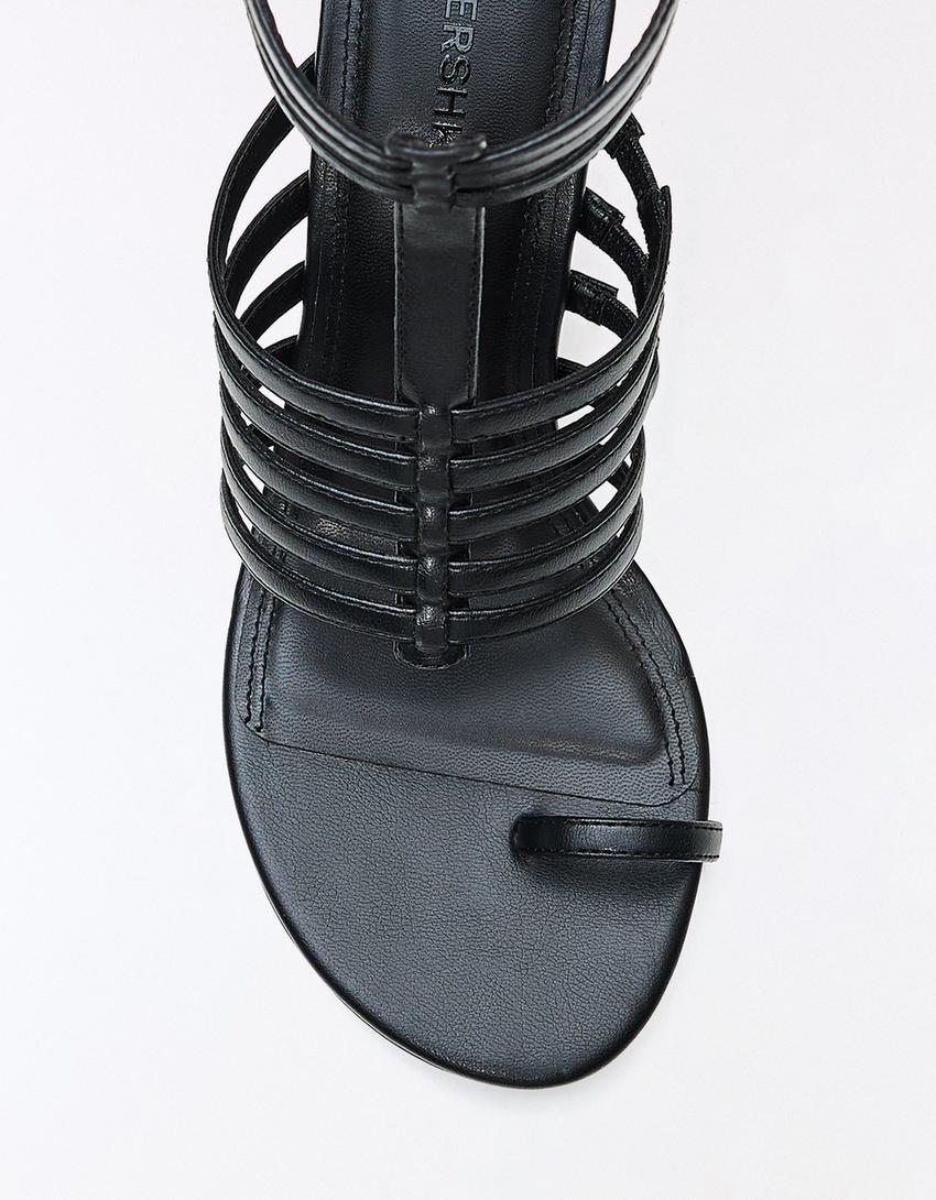 MULTI-STRAP WEDGE SANDALS-BLACK