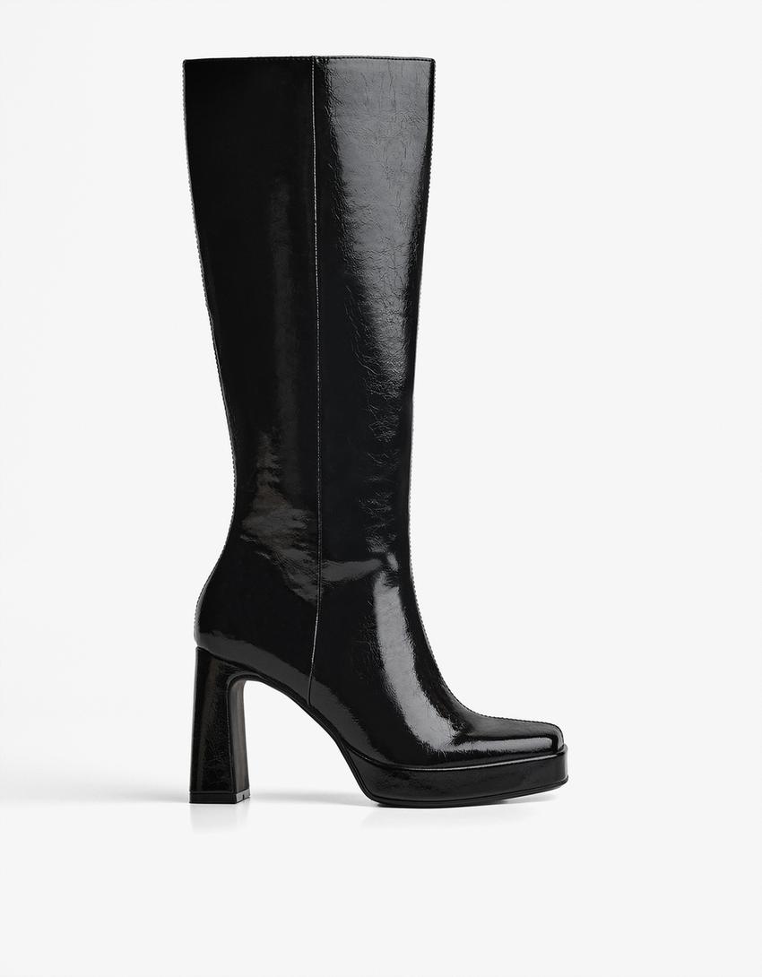 Bota tacón plataforma-Negro