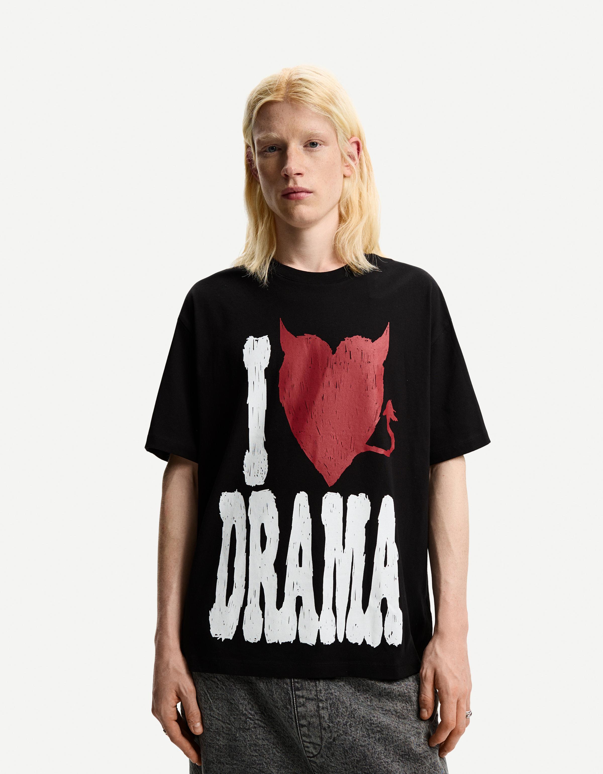 Bershka T-Shirt Mit Print Und Kurzen Ärmeln Herren S Schwarz