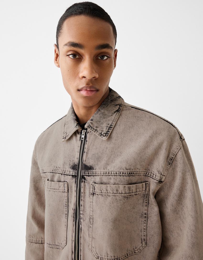 Яке с ефект на избеляване и големи джобове-Цвят камел-2