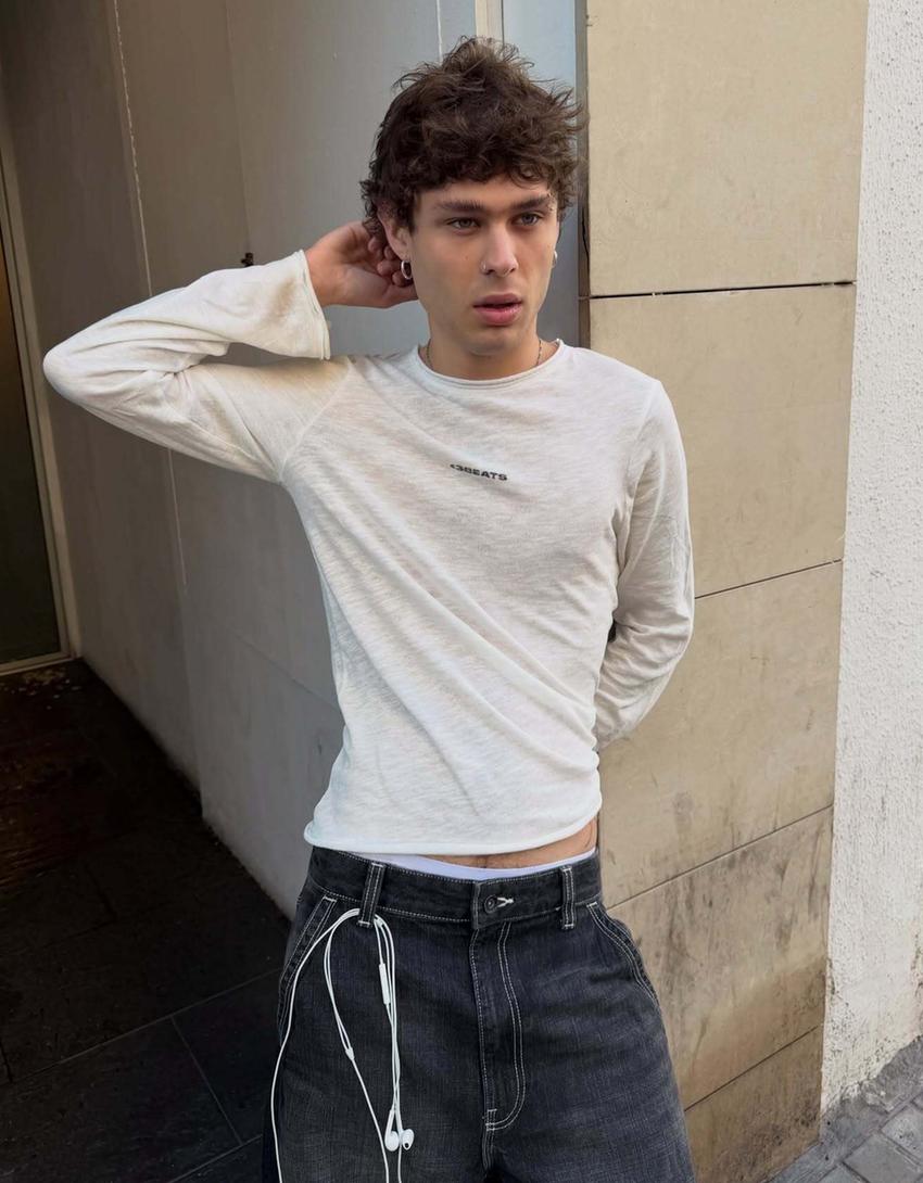 Long sleeve print T-shirt-White