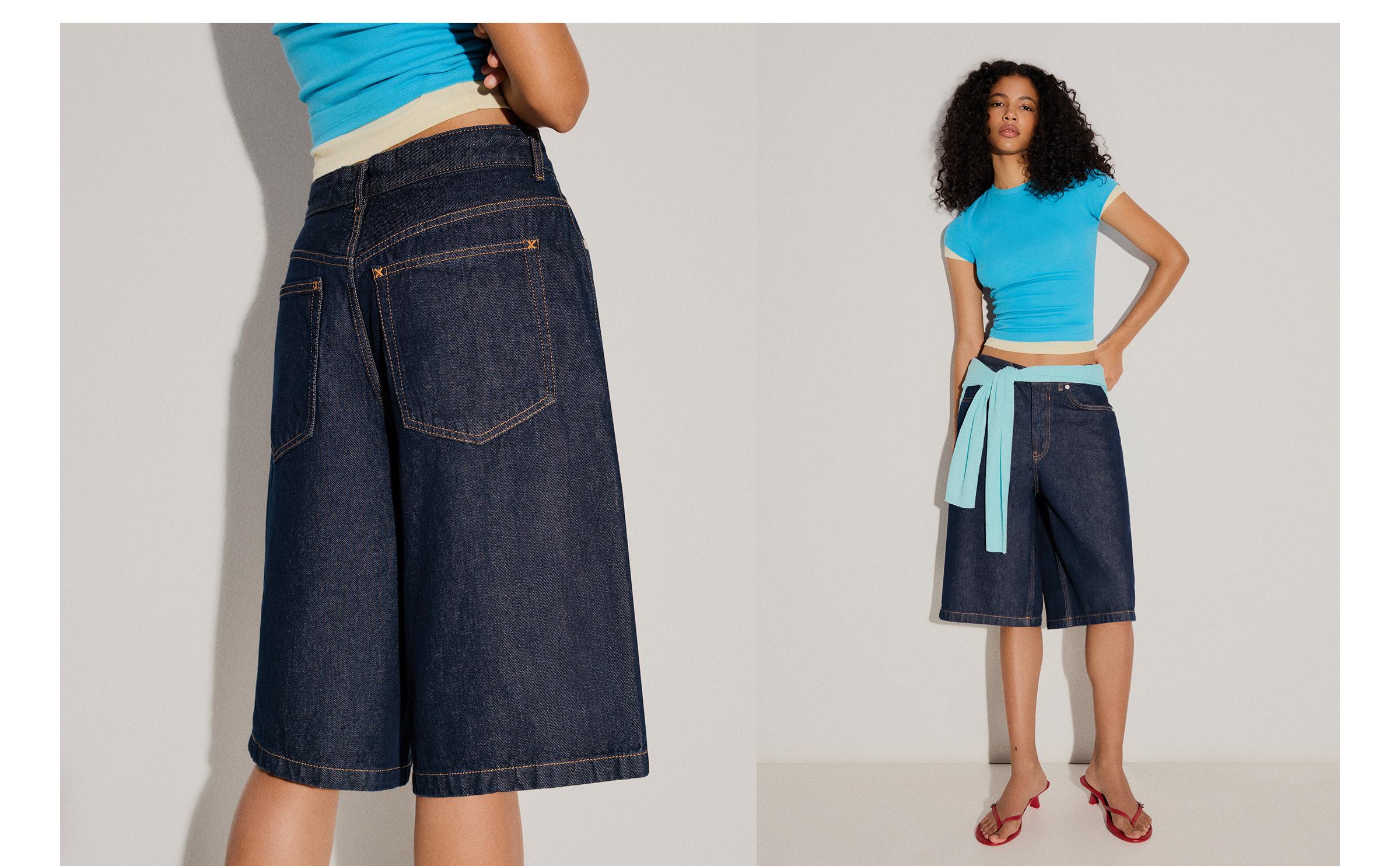 Baggy denim Bermuda shorts — Navy