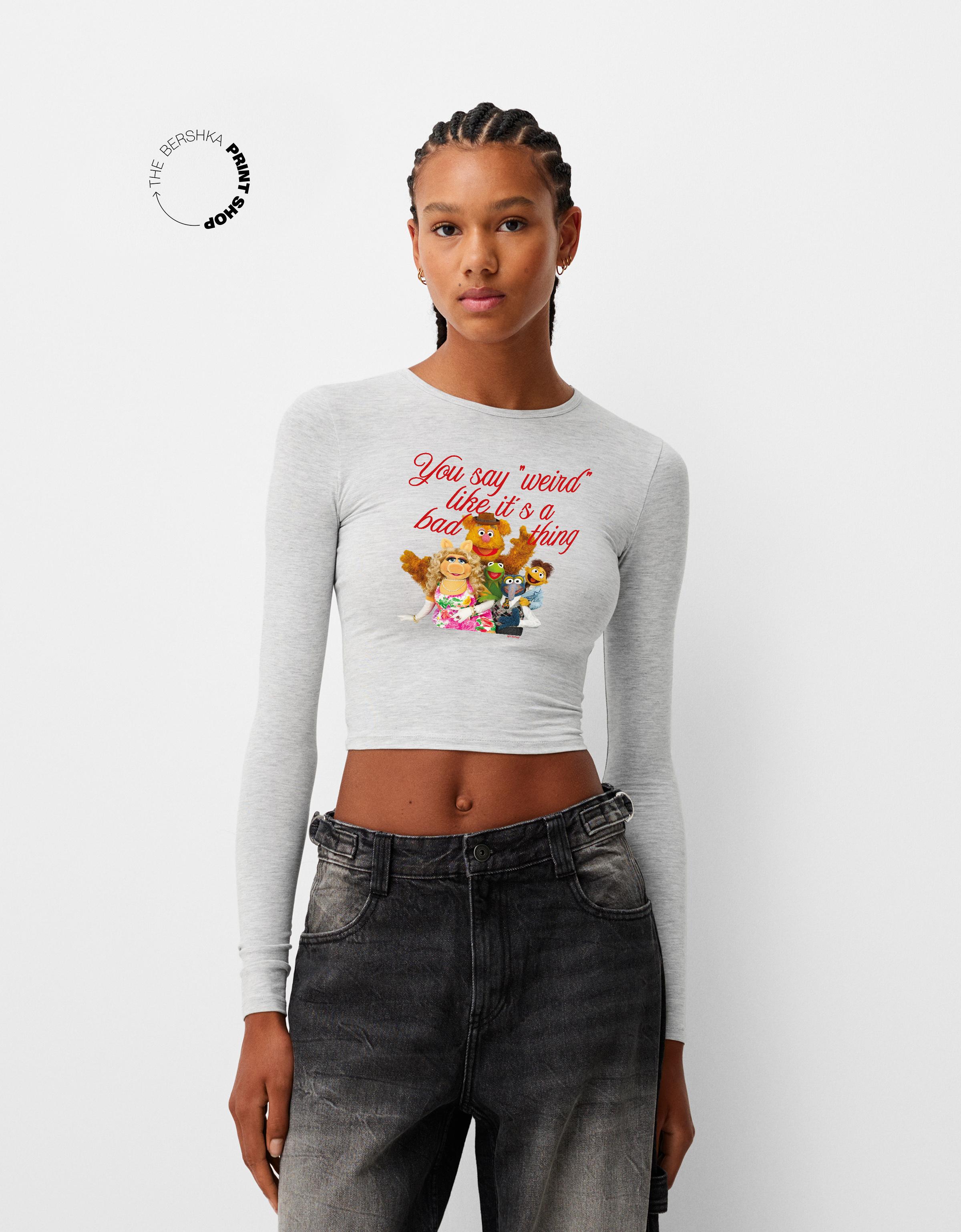 Bershka Langarmshirt Muppets Mit Langen Ärmeln Damen Xl Grau