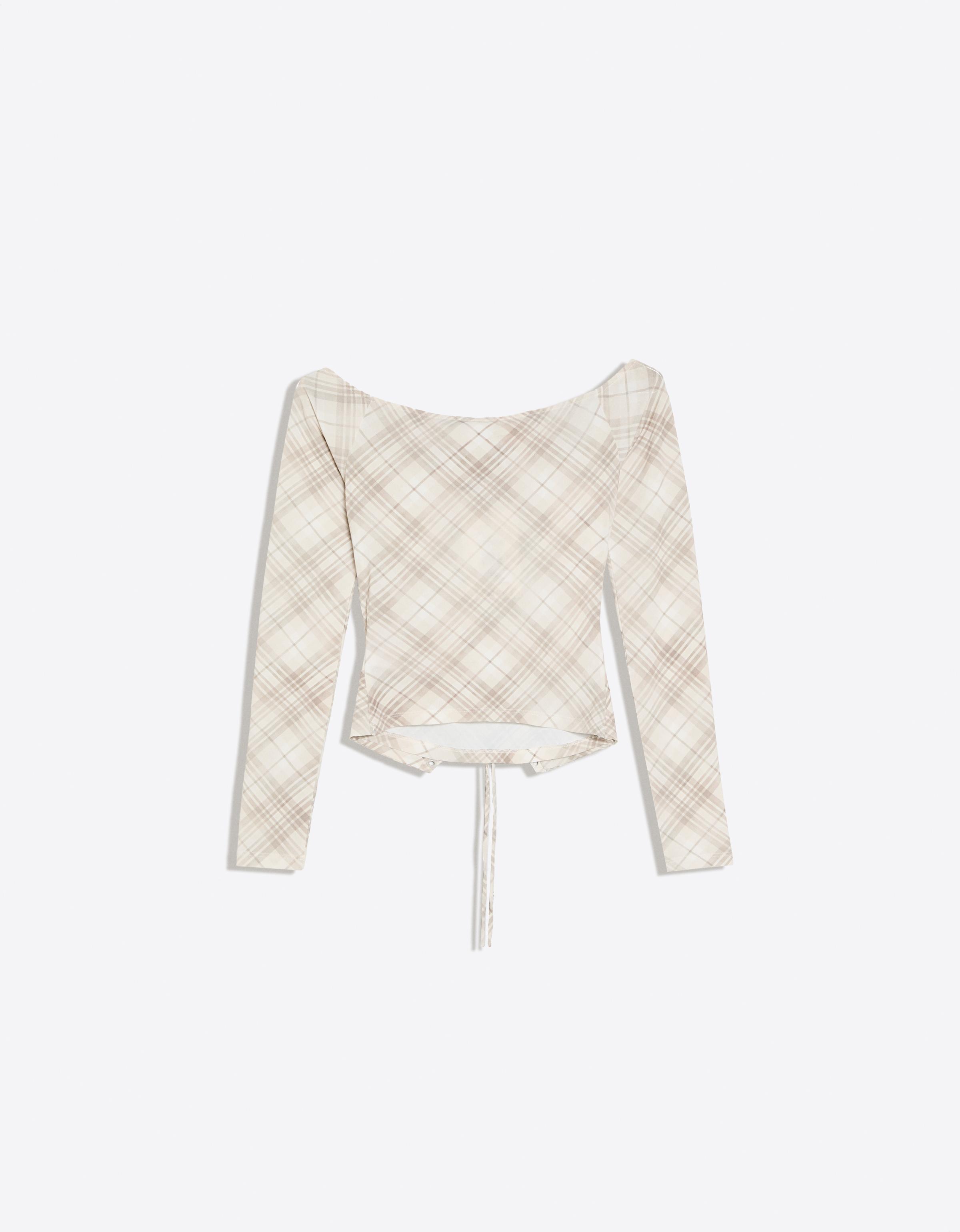 Long sleeve corset lace-up T-shirt — Beige