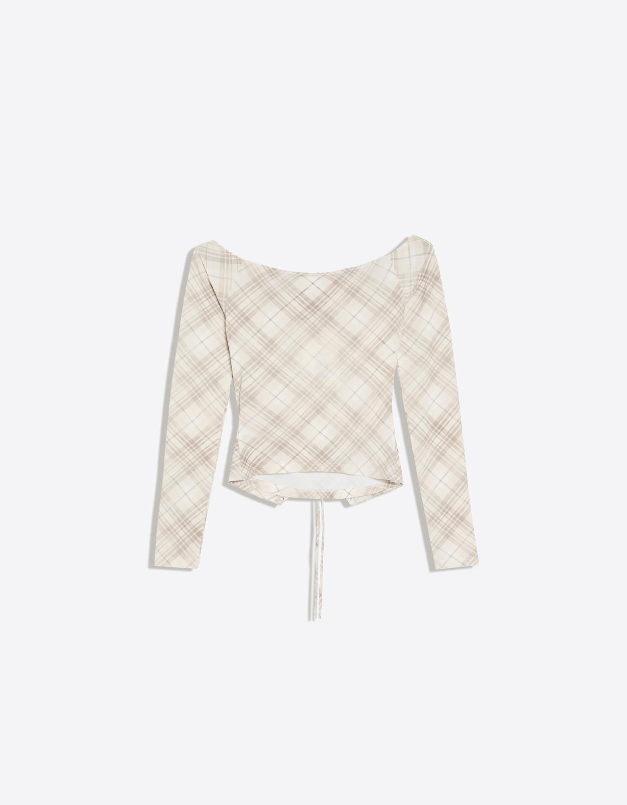 Long sleeve corset lace-up top — Beige