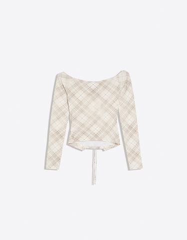 Long sleeve corset lace-up top — Beige 6