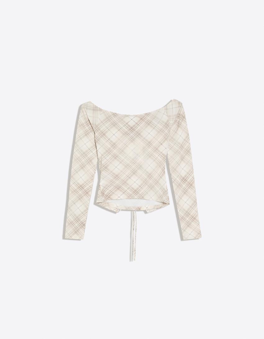 Camiseta de manga larga cierre cordones corsé-Beige