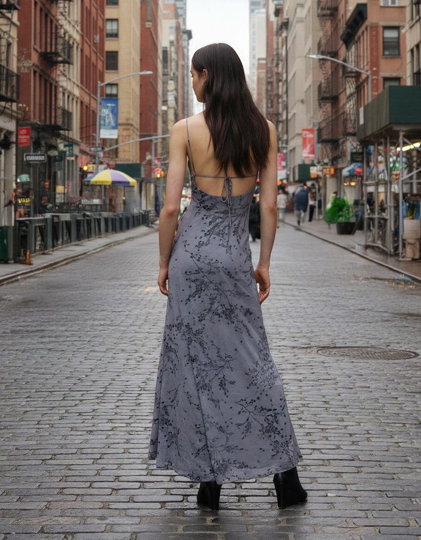 bershka midi dress Flocked tulle strappy midi dress - Women