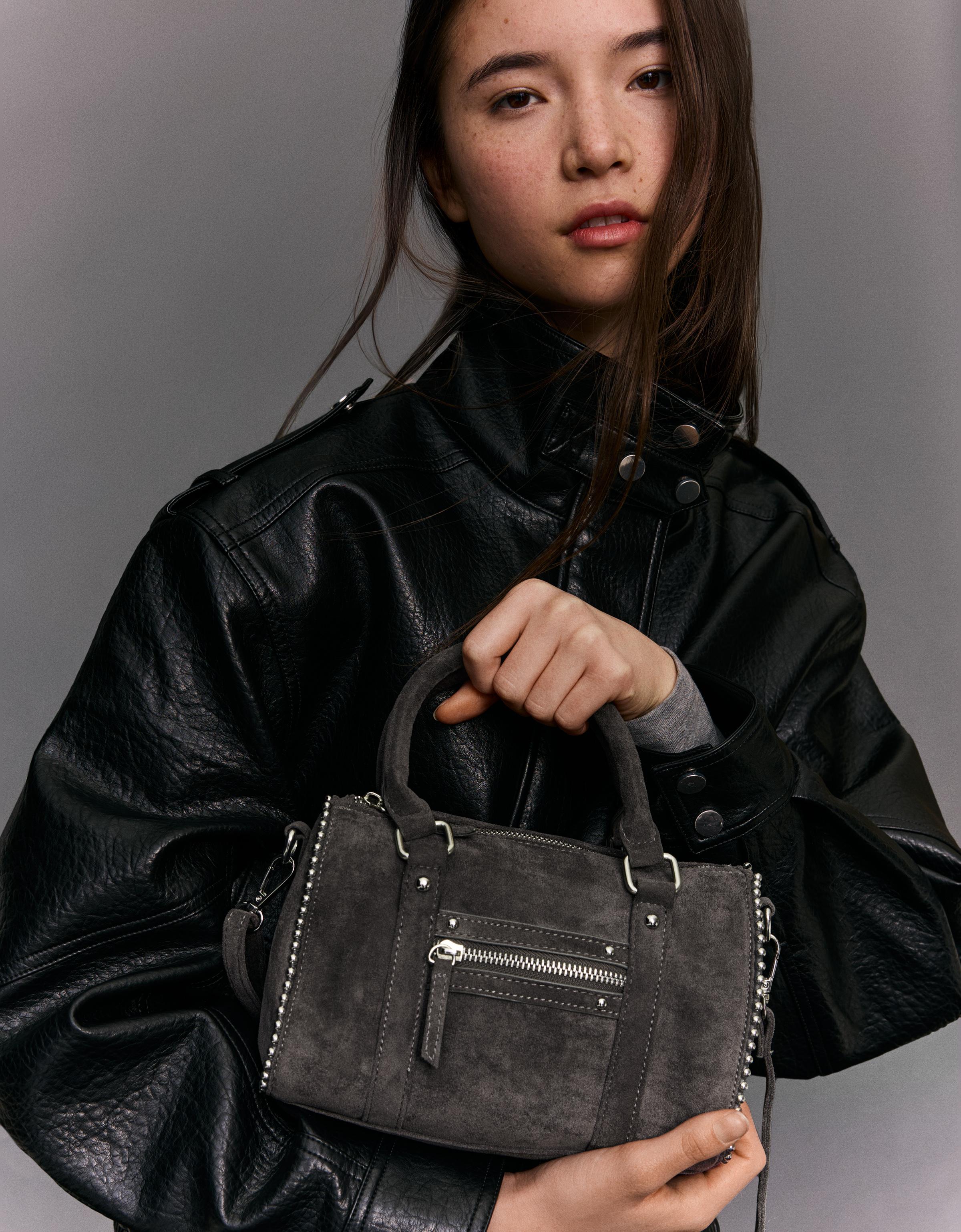 Bershka Bowlingtasche In Wildlederimitat Damen M Grau