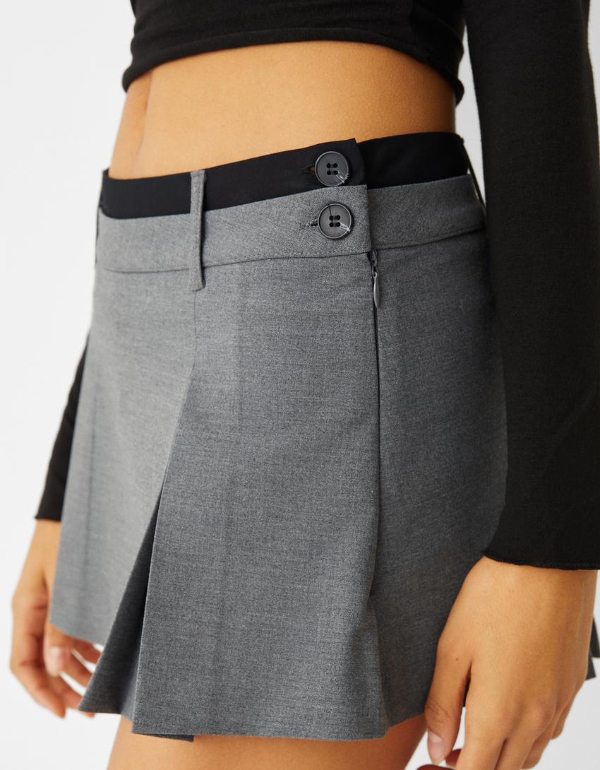 Jupe-culotte tailoring plissée-Gris-4