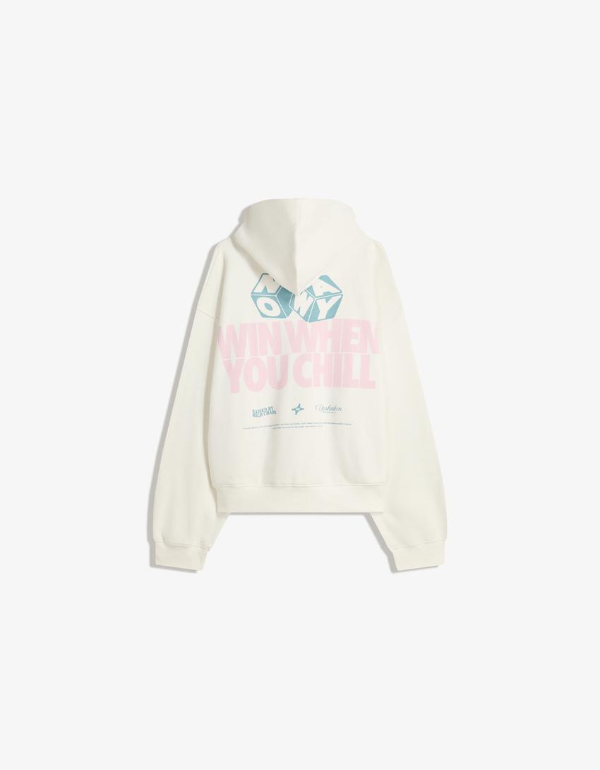 Kapuzen-Sweatshirt mit Print-Weiss