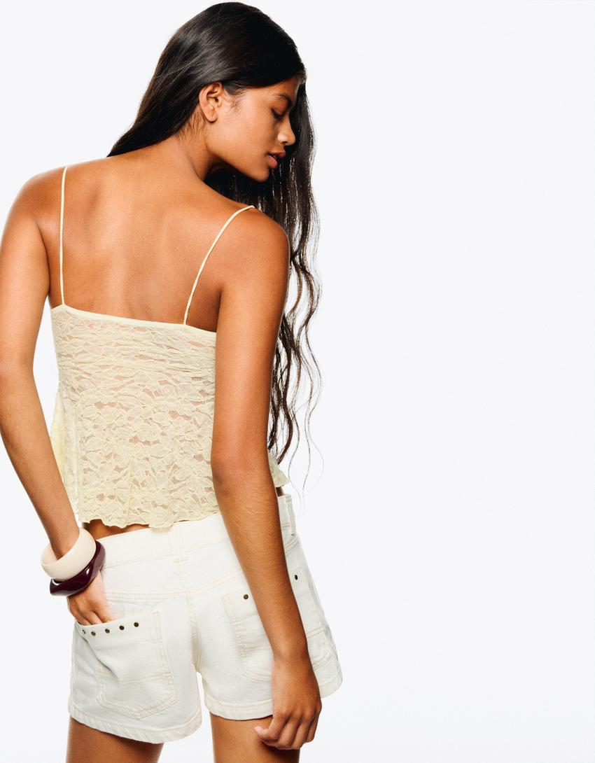 Lace tank top-Yellow