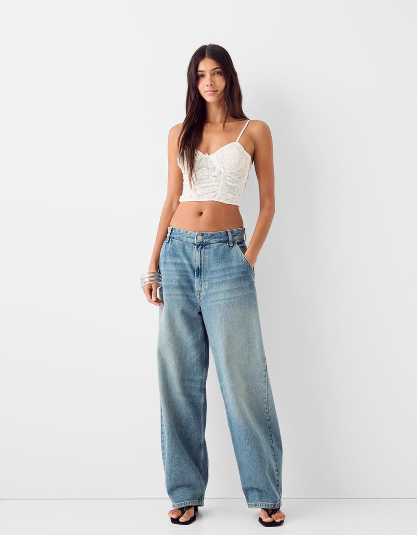 توب من دانتيل شريطي بحمالات-أبيض مطفي-3