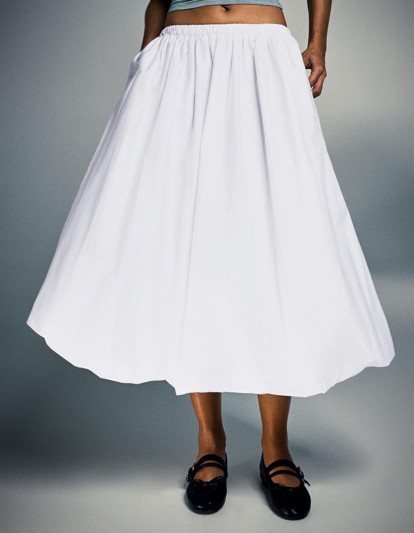 Falda midi globo-Blanco