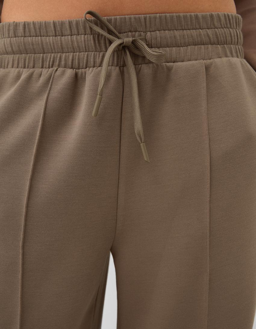 Soft touch wide-leg trousers-Sand