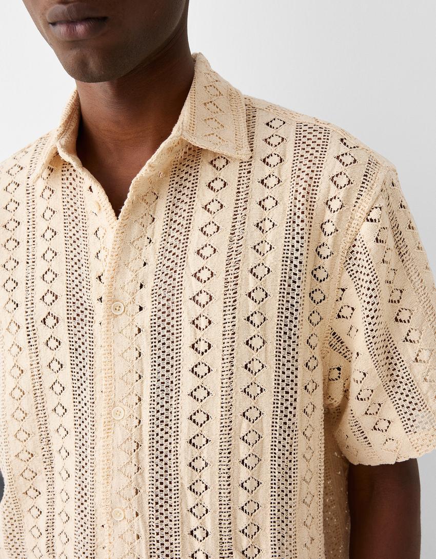 قميص كروشيه بأكمام قصيرة-كريمي-5