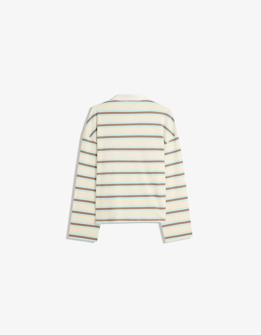 Langarm-Shirt mit Polo-Kragen-Rohweiß