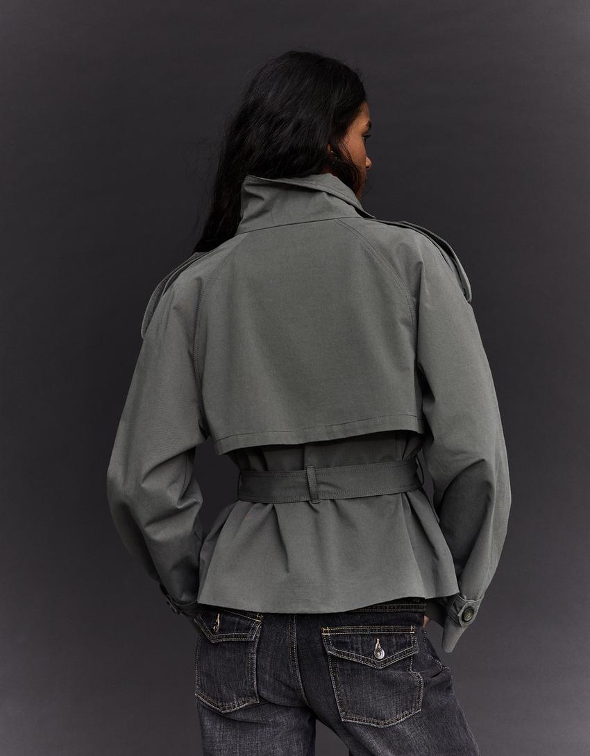 Funnel neck trench jacket-Dark grey