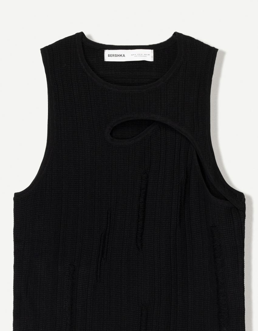 Cut-out T-shirt with straps-Black-2