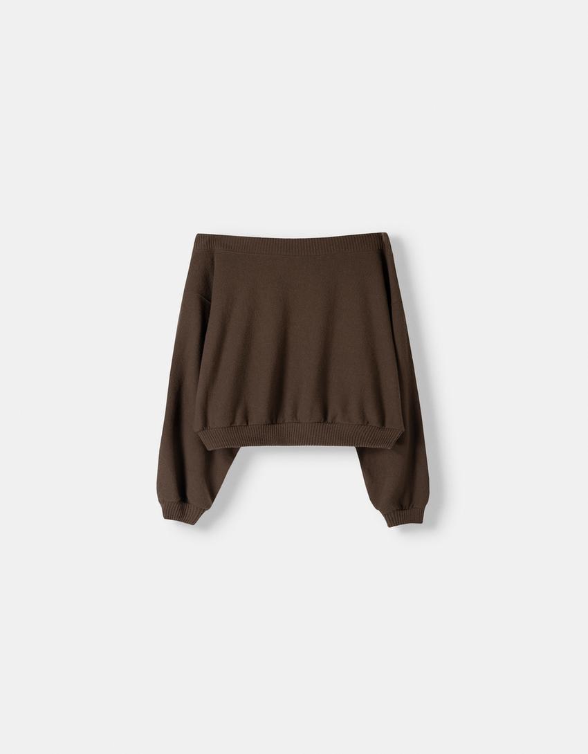 Soft touch sweater and trousers set-Brown-4