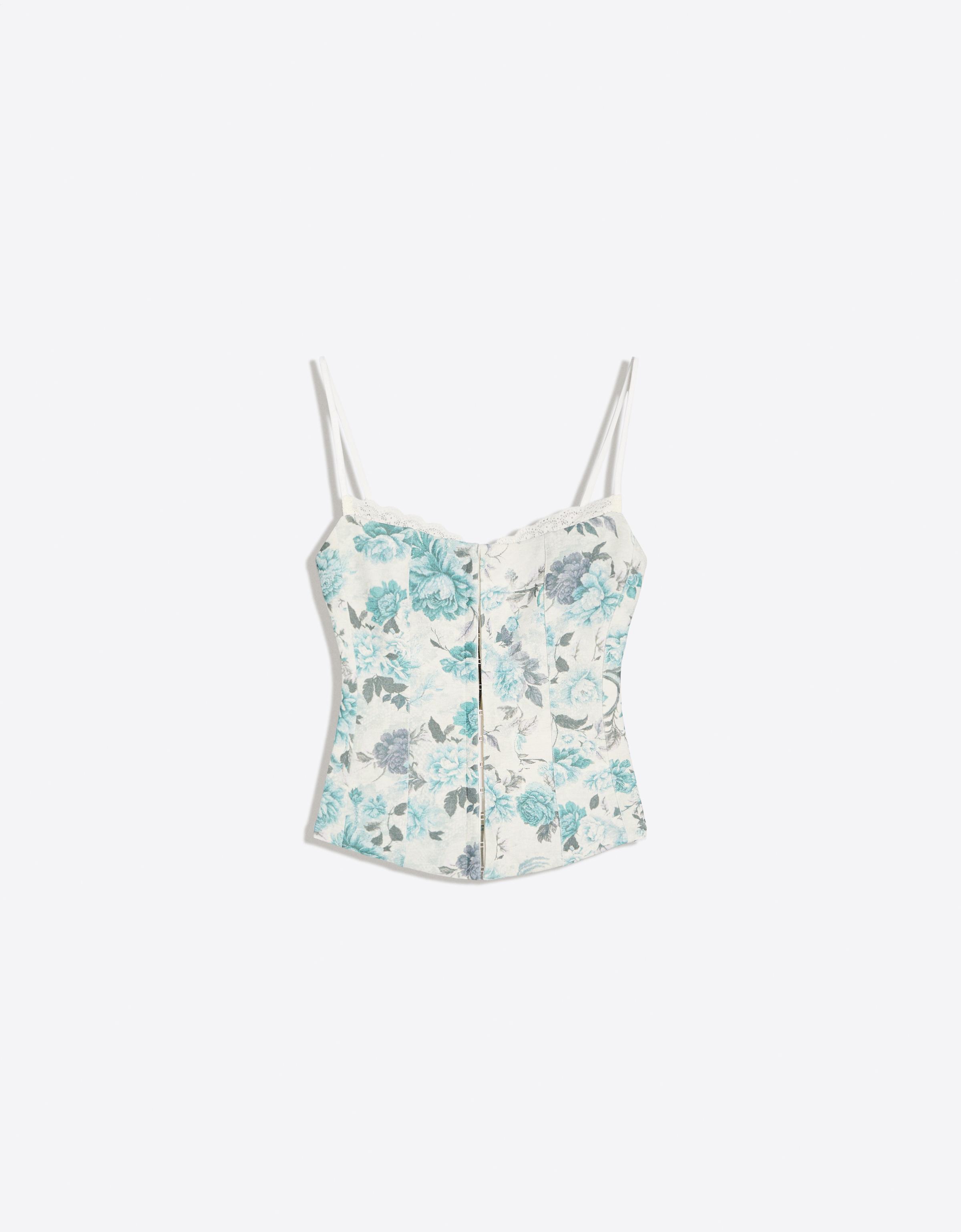 Floral corset strappy top — Blue