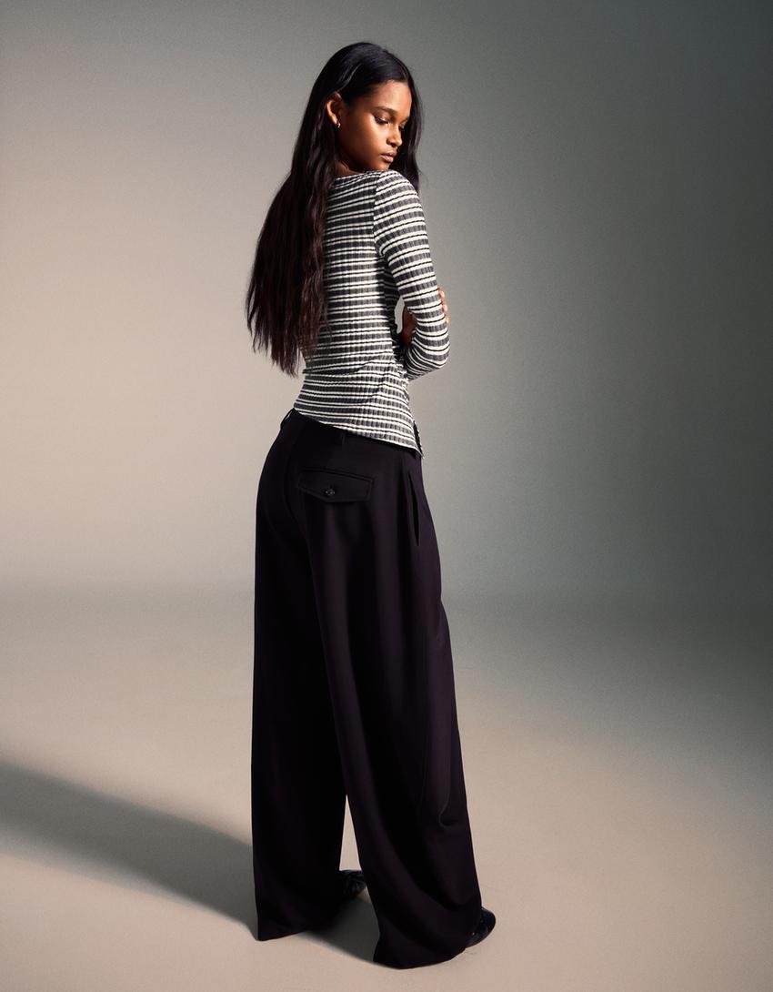 Asymmetric long sleeve T-shirt-Grey