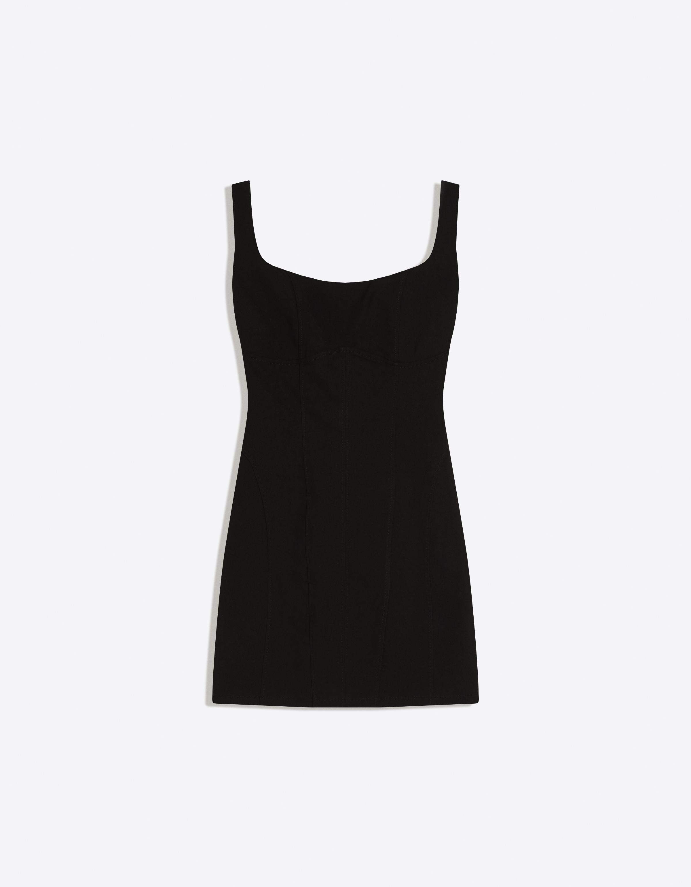 Bershka Mini-Trägerkleid Aus Bengaline Damen L Schwarz