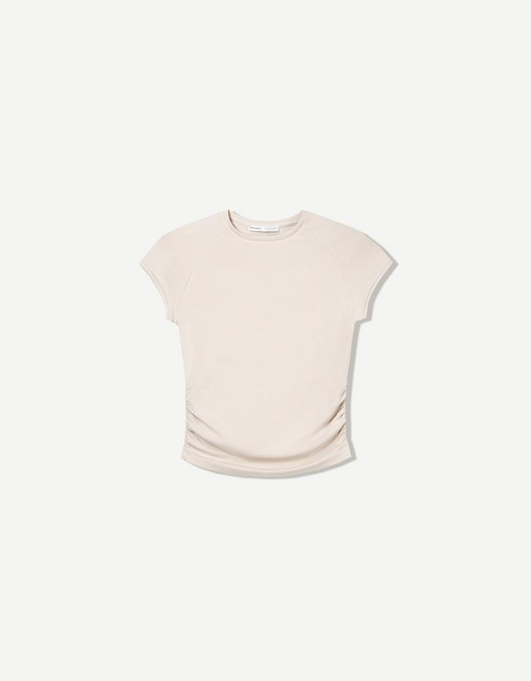 Short sleeve T-shirt with side gathering