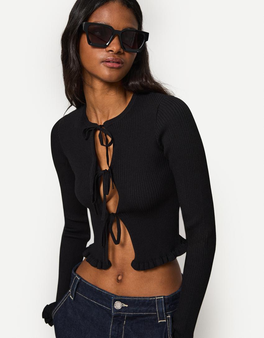 Chaqueta lazada volantes-Negro-0