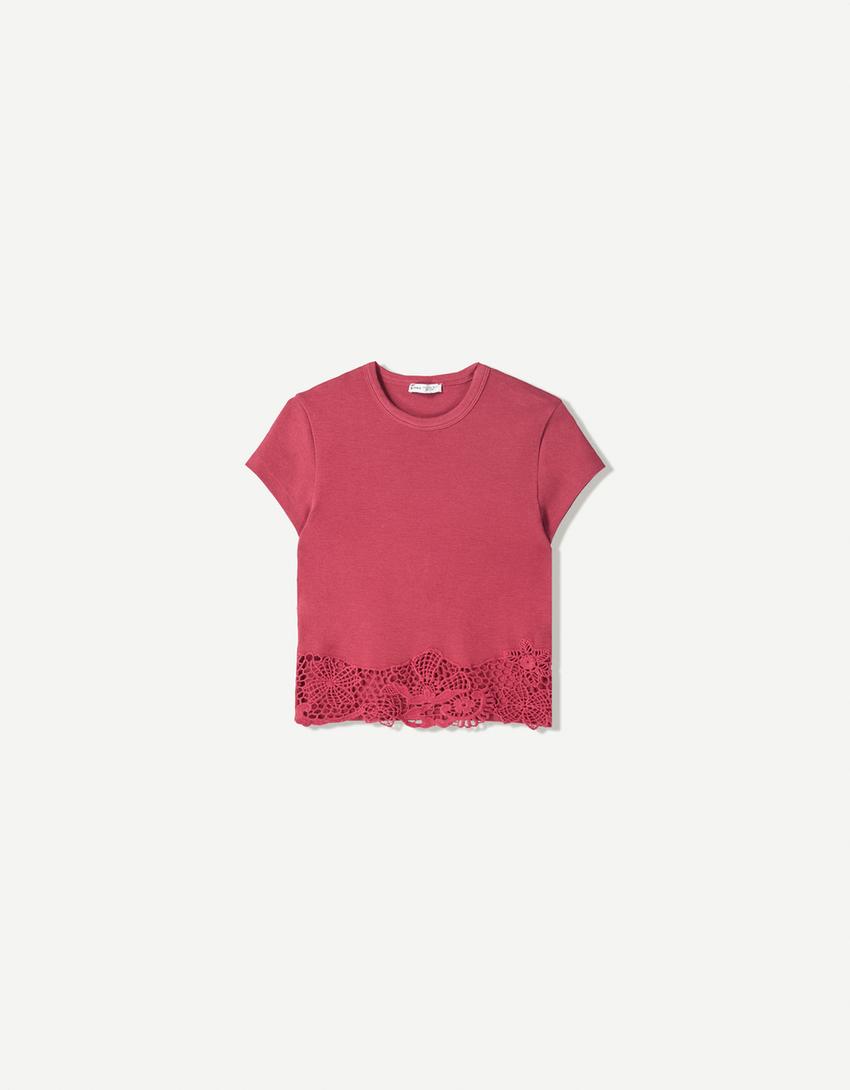 Besticktes T-Shirt mit kurzen Ärmeln-Bordeaux-3