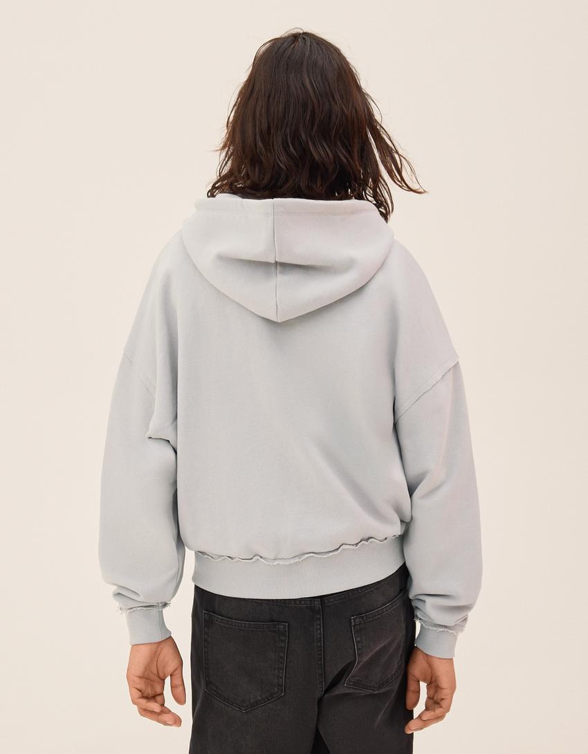 Boxy zip-up print sweatshirt-Grey