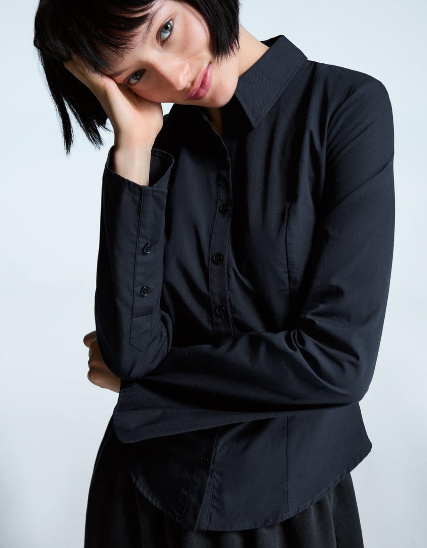 Camicia attillata con maniche a campana-Marino