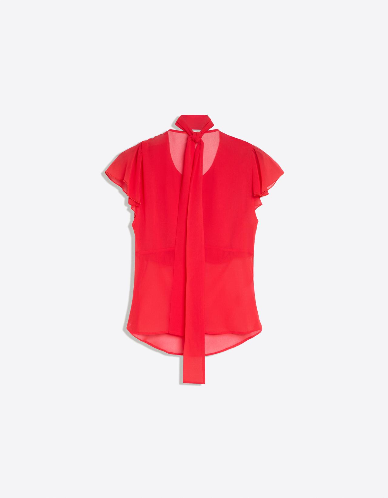Fitted short sleeve frill shirt — Red