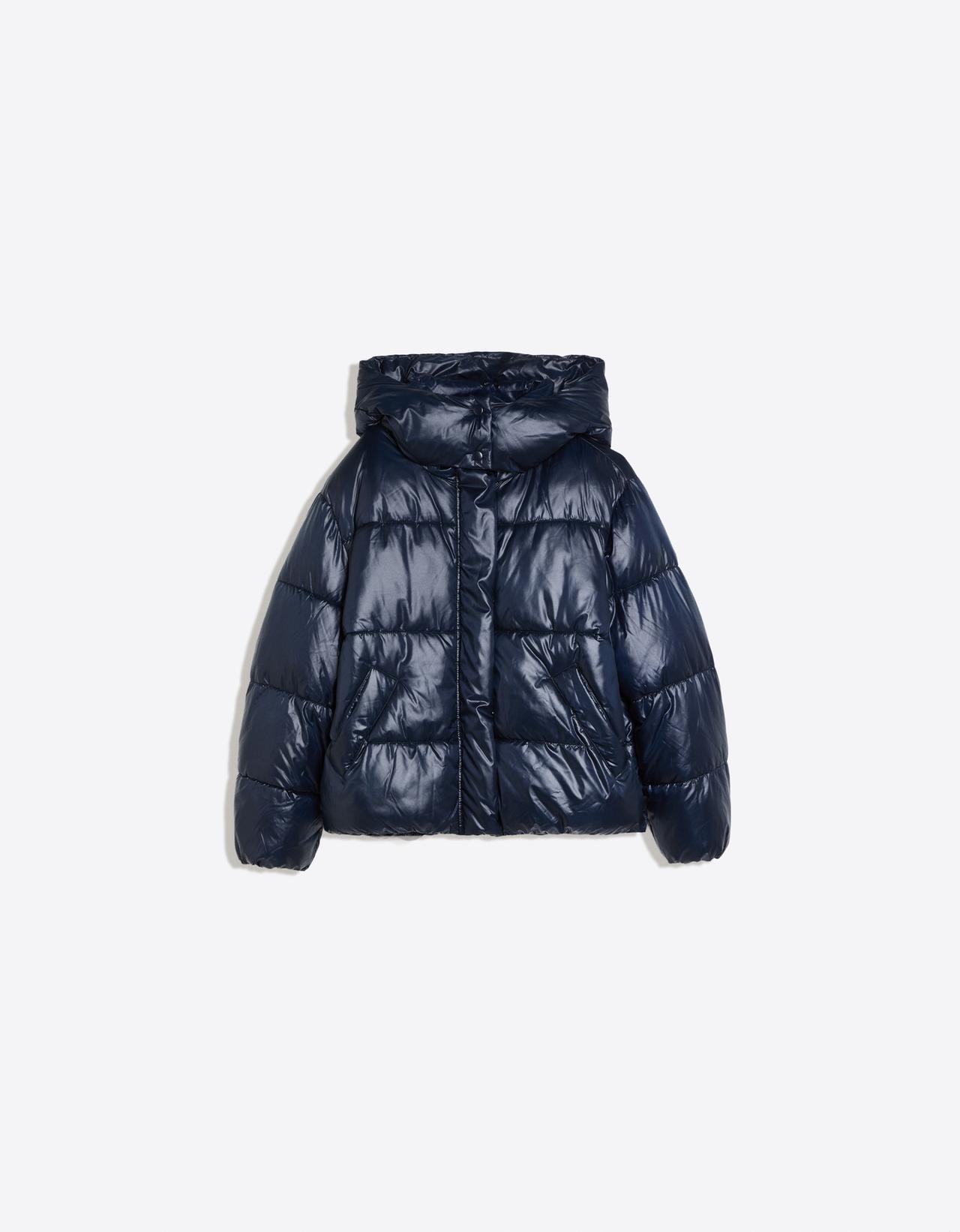Oversize water repellent hooded quilted jacket — Navy
