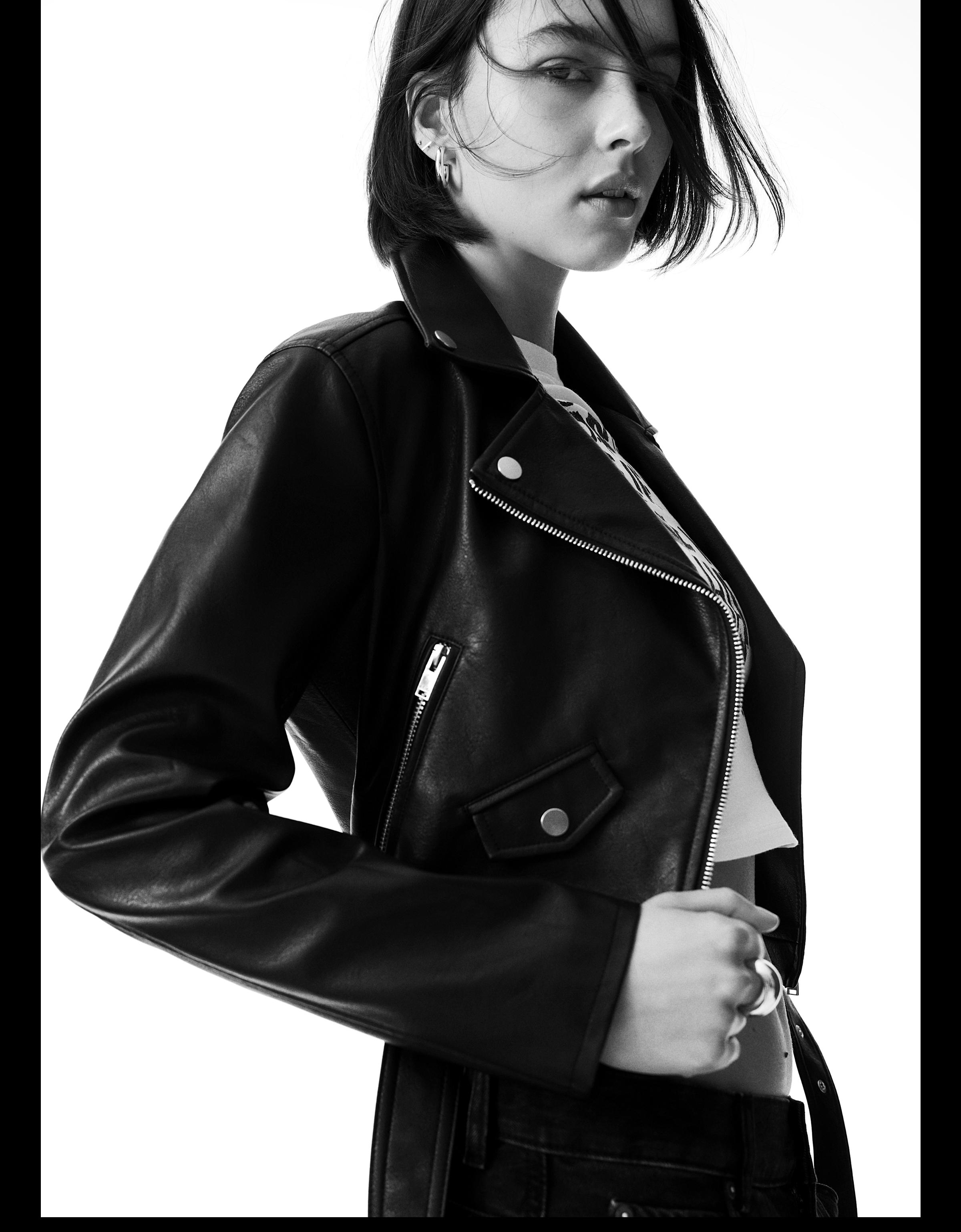 Leather effect biker jacket — Black